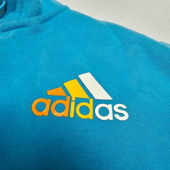 Adidas Bright Blue & Yellow 3 Stripe Sweatshirt Hoodie Y2K Bold Full Zipper Logo - Picture 2 of 11